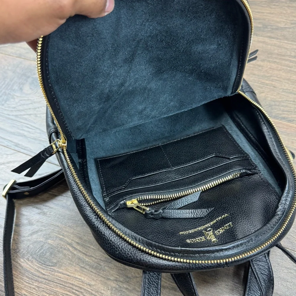 Classic Black Leather Backpack with Gold Hardware